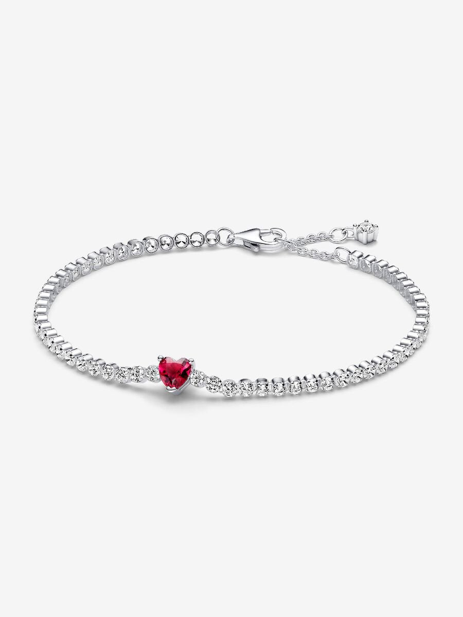 Red Sparkling Heart Tennis Bracelet