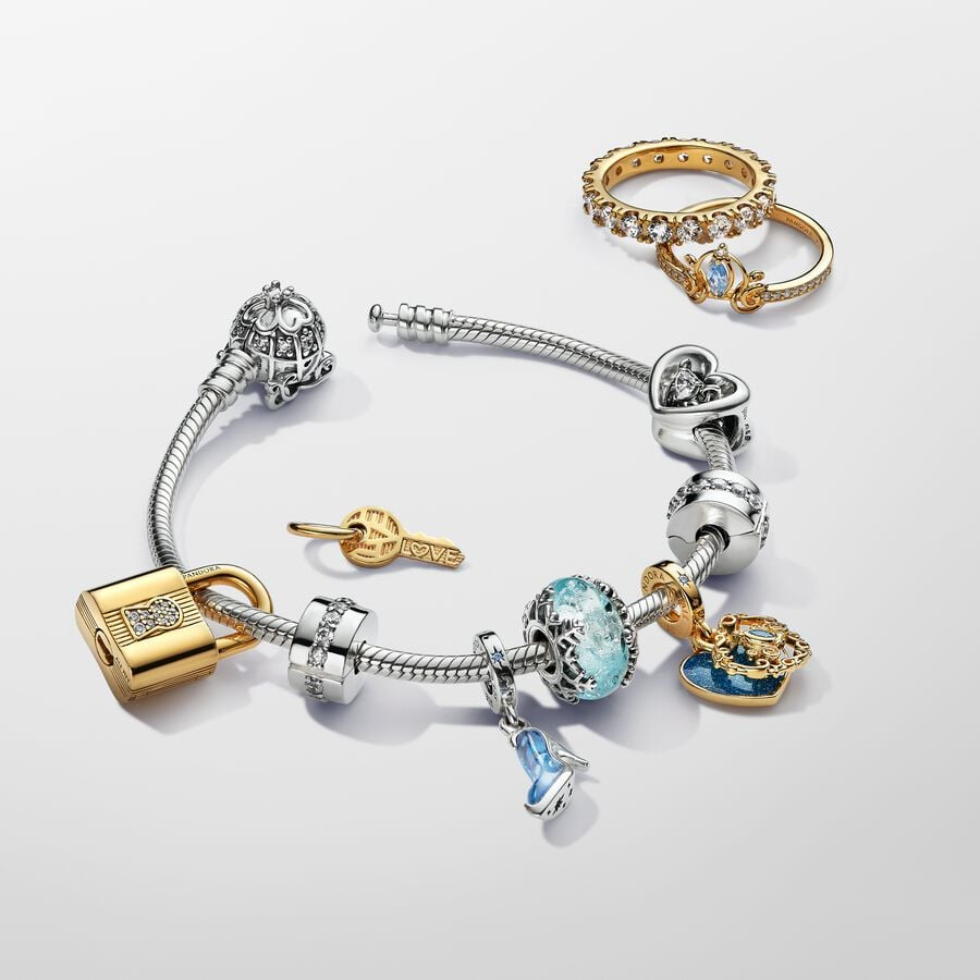 Cinderella's Carriage & Heart Gold Double Dangle Charm