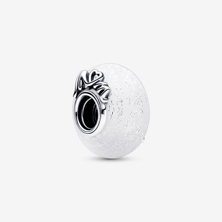 Mum & Love Frosted White Murano Glass Charm