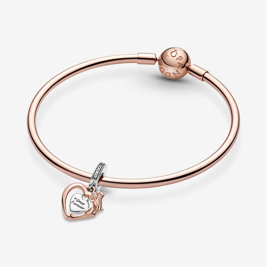 Rose Gold Heart & Rose Charm