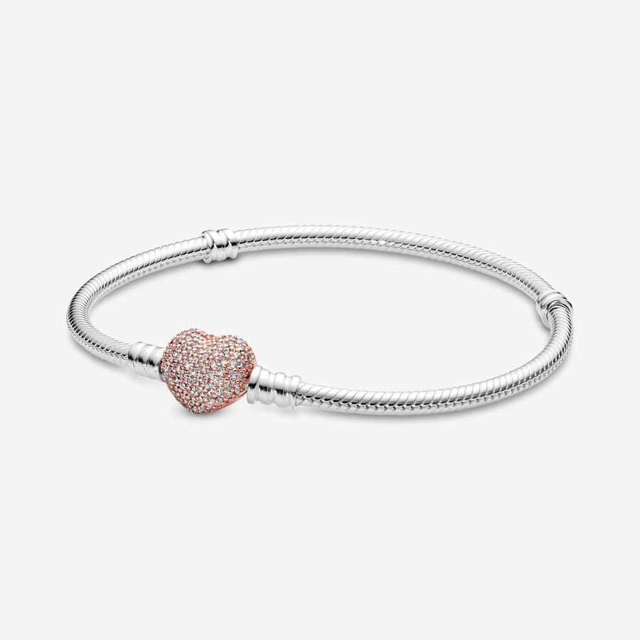 Moments Pavé Heart Clasp Snake Chain Bracelet