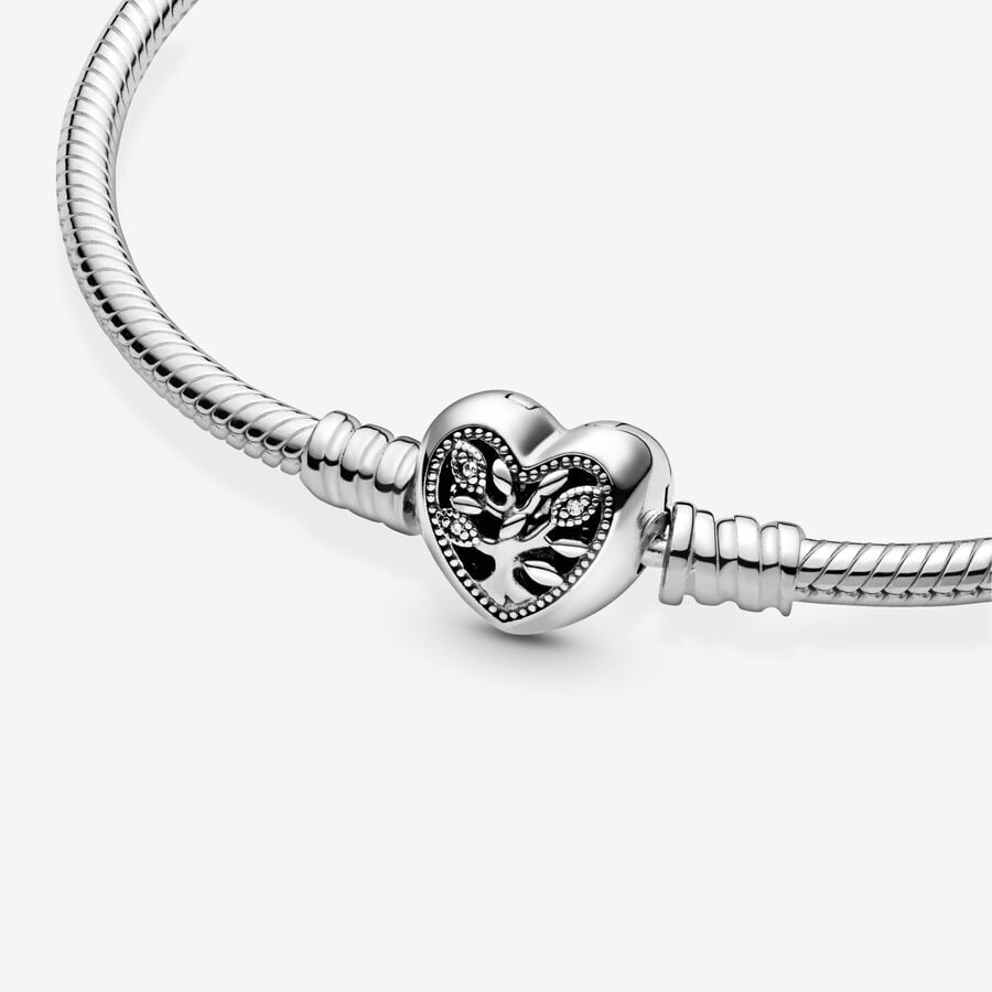 Moments Family Tree Heart Clasp Snake Chain Bracelet