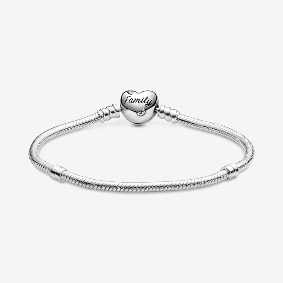 Moments Family Tree Heart Clasp Snake Chain Bracelet