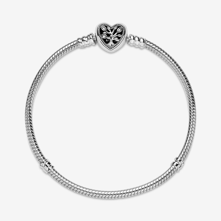 Moments Family Tree Heart Clasp Snake Chain Bracelet