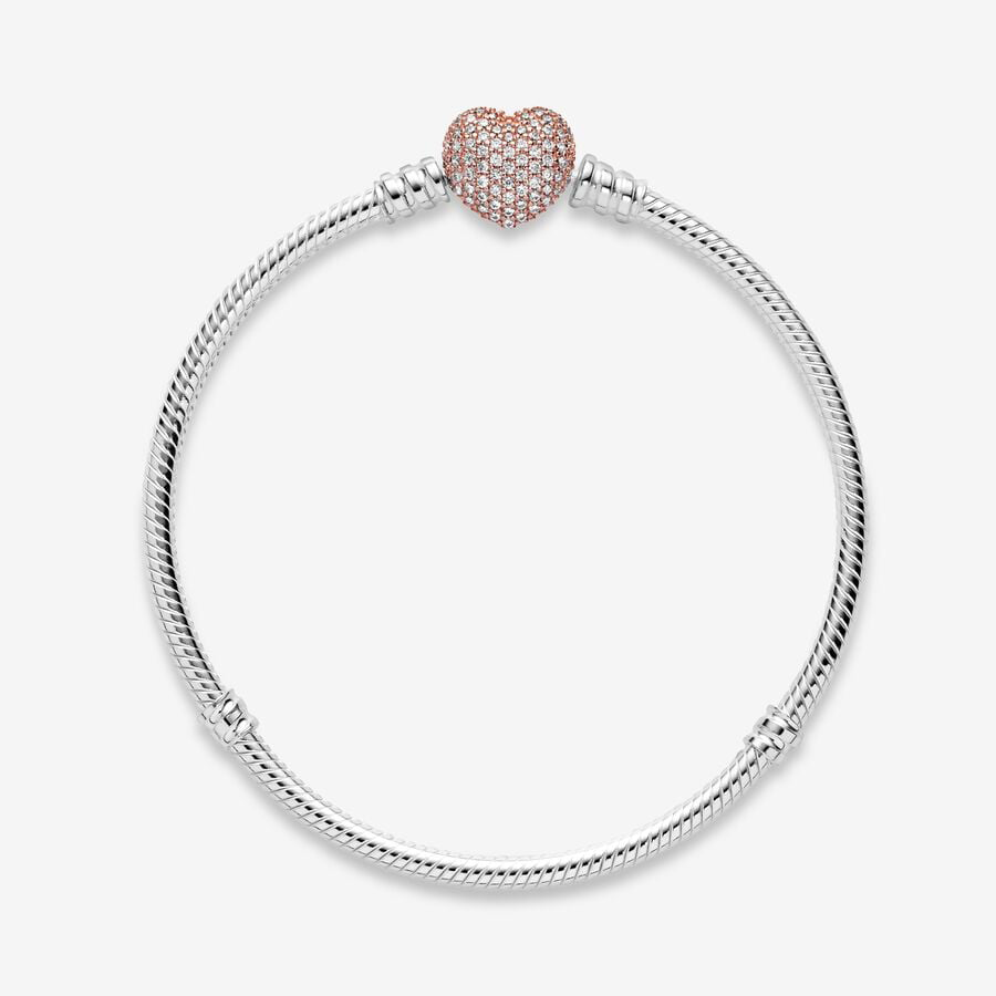 Moments Pavé Heart Clasp Snake Chain Bracelet