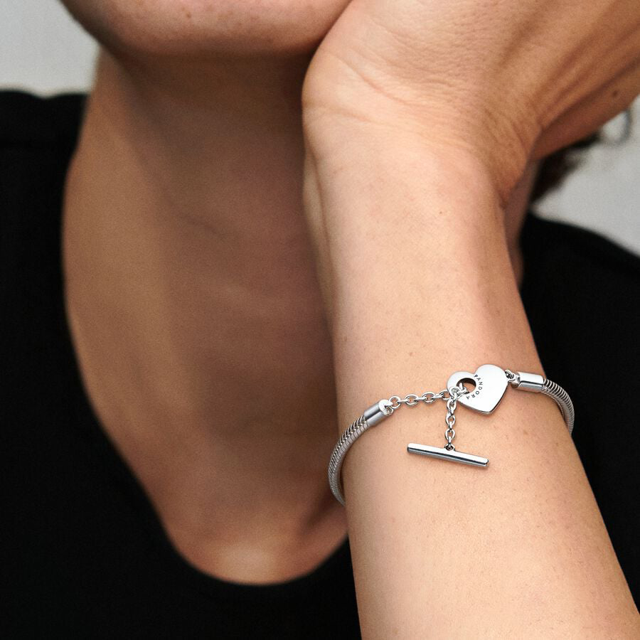 Moments Heart T-Bar Snake Chain Bracelet