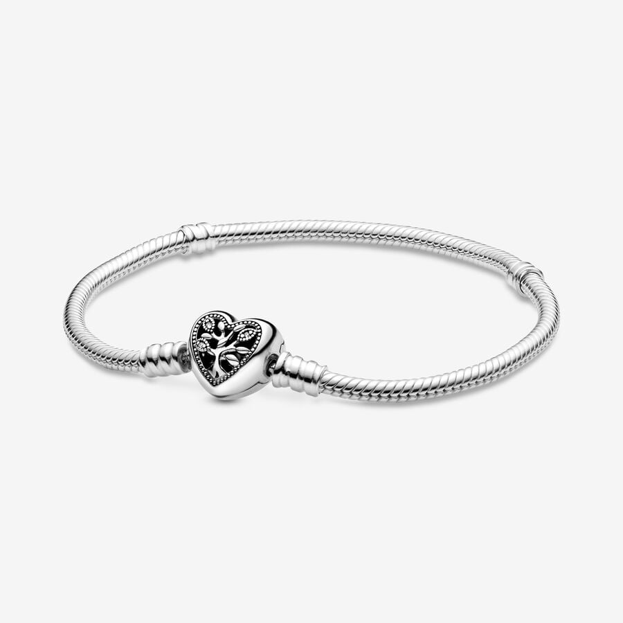 Moments Family Tree Heart Clasp Snake Chain Bracelet