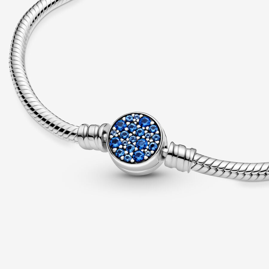 Sparkling Blue Disc Clasp Snake Chain Bracelet