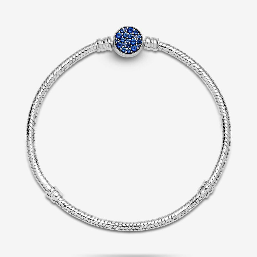 Sparkling Blue Disc Clasp Snake Chain Bracelet