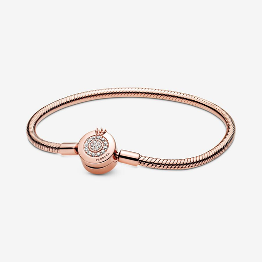 Moments Rose Gold Sparkling Crown O Snake Chain Bracelet