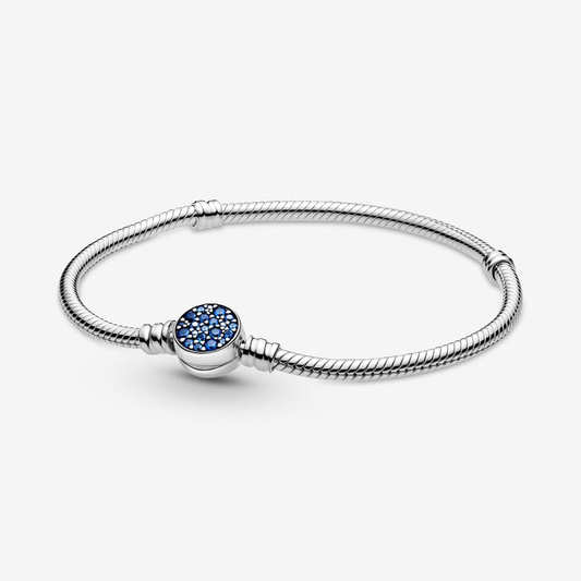 Sparkling Blue Disc Clasp Snake Chain Bracelet