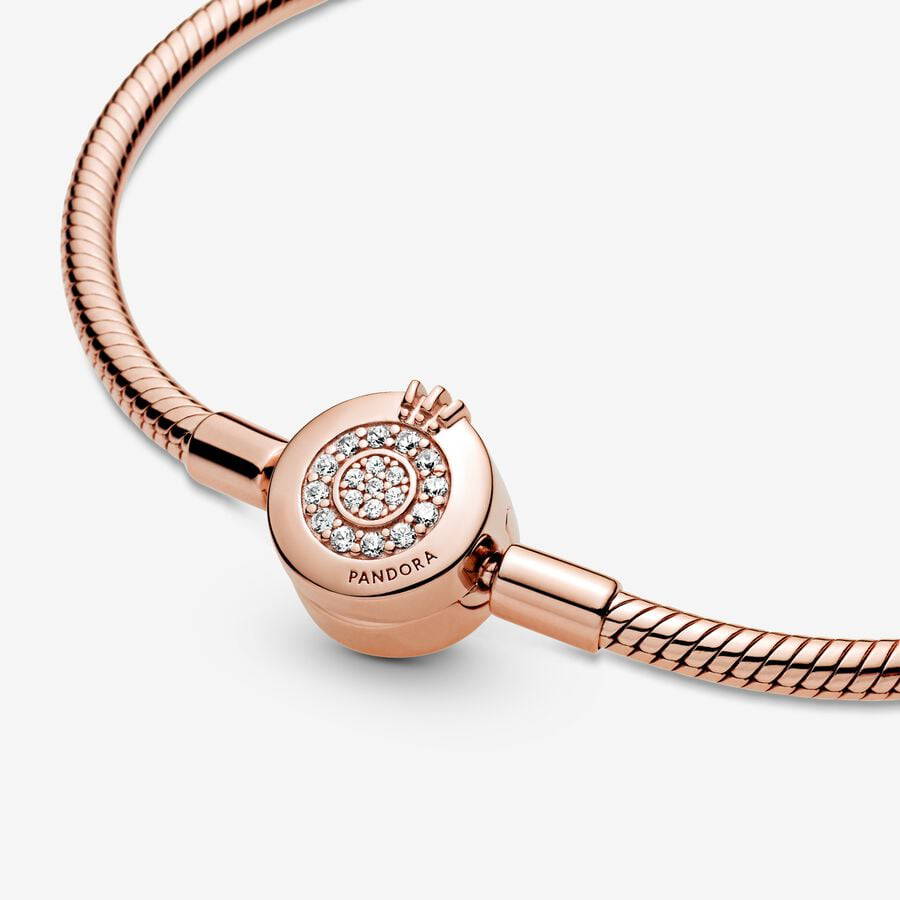 Moments Rose Gold Sparkling Crown O Snake Chain Bracelet