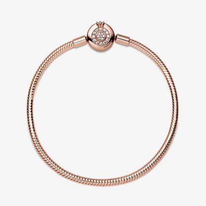 Moments Rose Gold Sparkling Crown O Snake Chain Bracelet