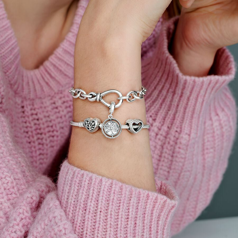 Moments Family Tree Heart Clasp Snake Chain Bracelet