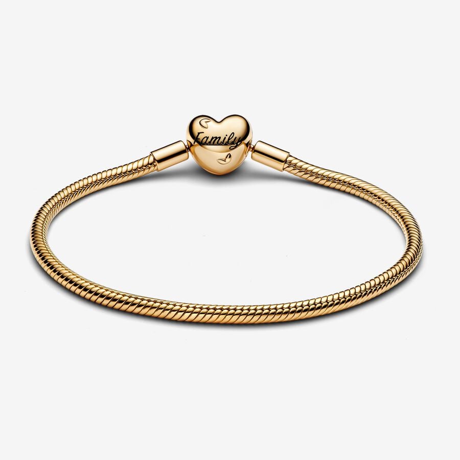 Family Tree Heart Clasp Snake Chain Gold Bracelet