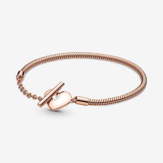 Heart T-Bar Snake Chain Rose Gold Bracelet