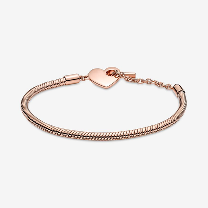 Heart T-Bar Snake Chain Rose Gold Bracelet