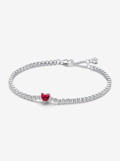 Red Sparkling Heart Tennis Bracelet