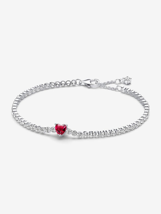 Red Sparkling Heart Tennis Bracelet
