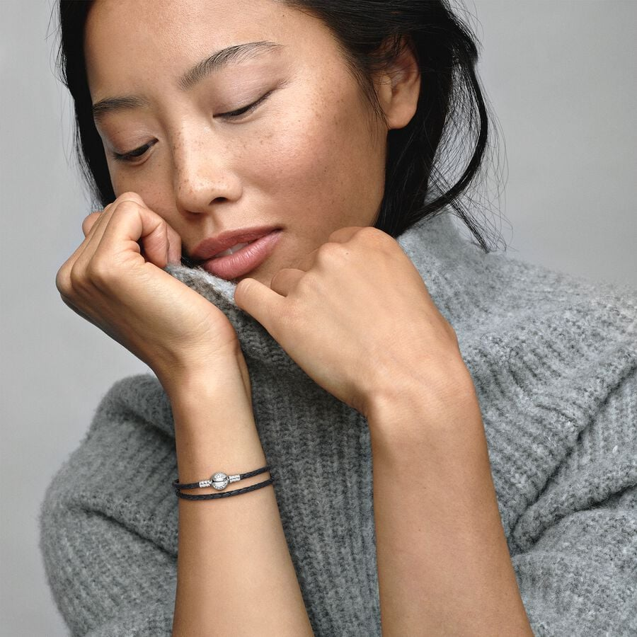 Double Black Leather Bracelet