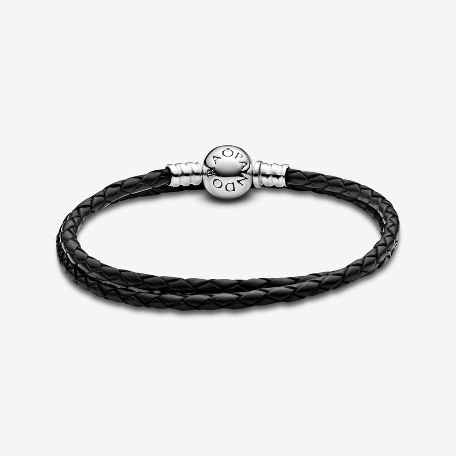 Double Black Leather Bracelet
