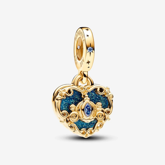 Cinderella's Carriage & Heart Gold Double Dangle Charm