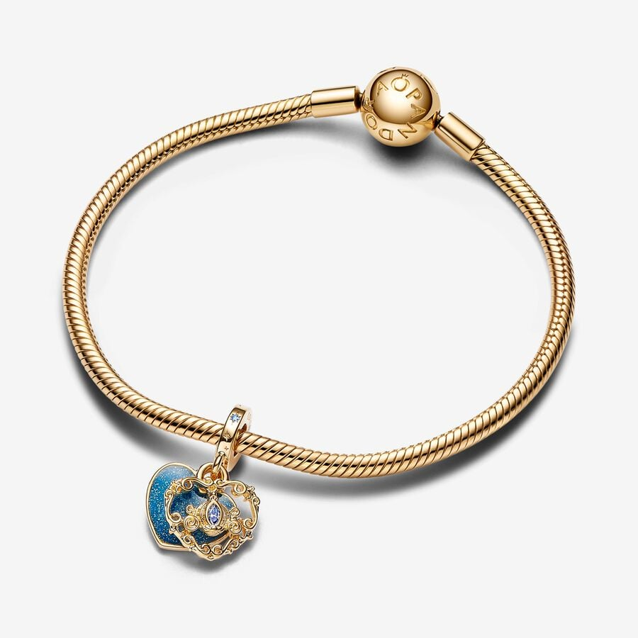 Cinderella's Carriage & Heart Gold Double Dangle Charm