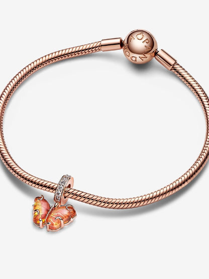 Pink & Yellow Murano Glass Butterfly Dangle Rose Gold Charm