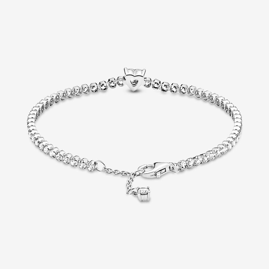 White Sparkling Heart Tennis Bracelet