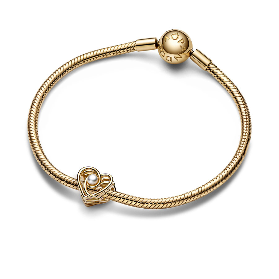 Gold Swirling Heart & Pearl Charm