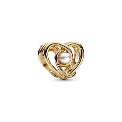 Gold Swirling Heart & Pearl Charm