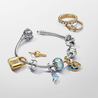 Cinderella's Carriage & Heart Gold Double Dangle Charm