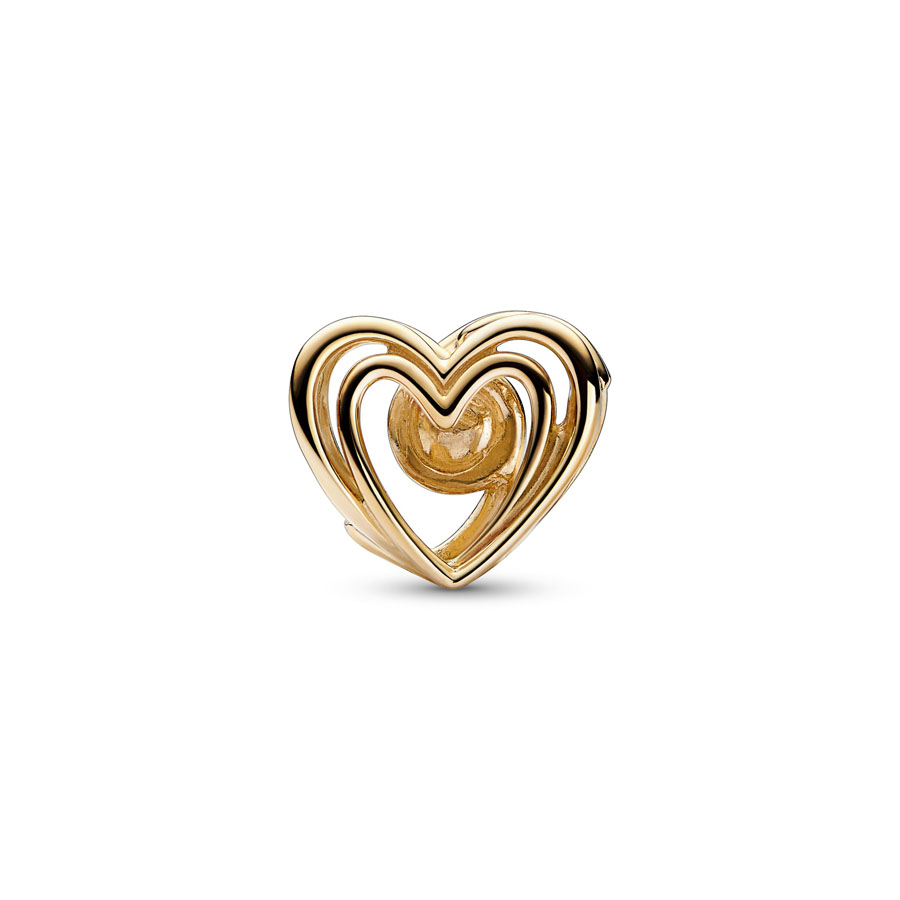 Gold Swirling Heart & Pearl Charm