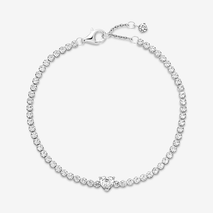 White Sparkling Heart Tennis Bracelet