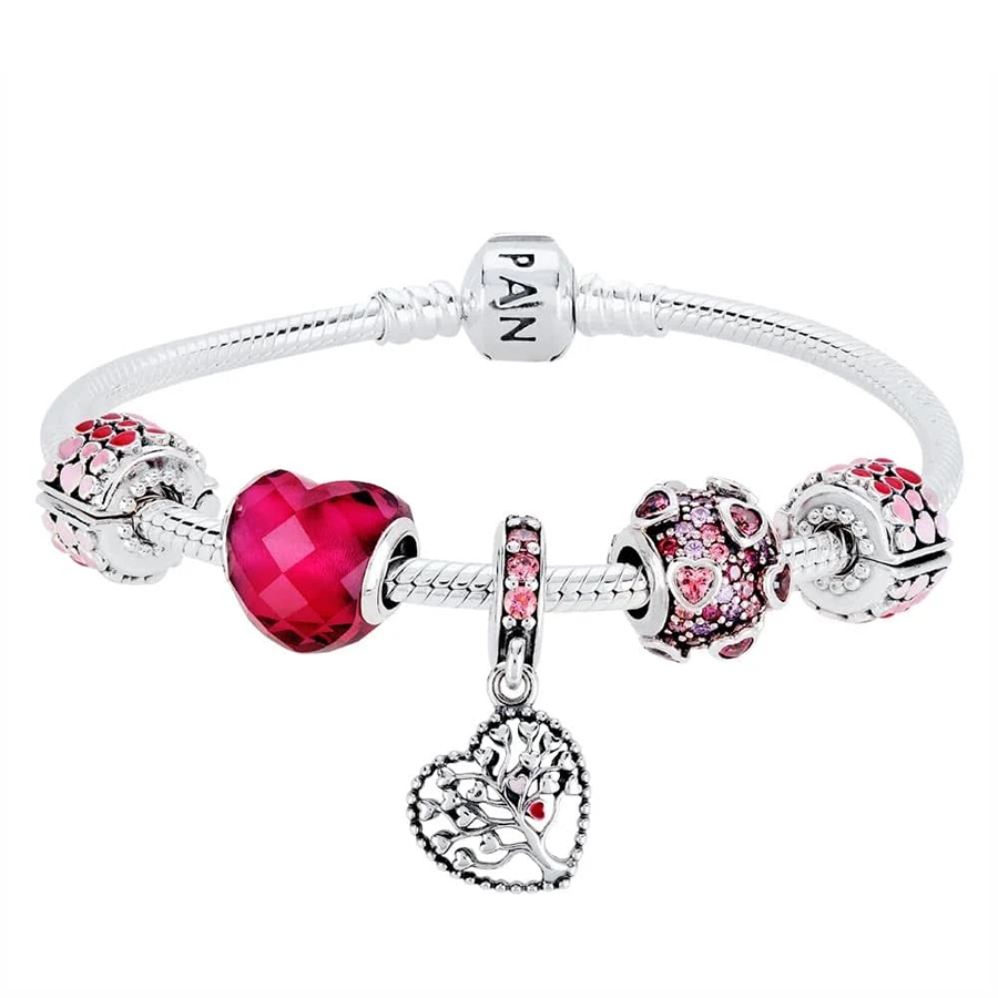 Family Tree Heart Sparkling Colorful Charm