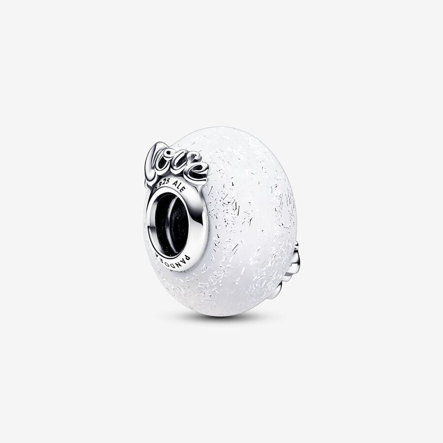 Mum & Love Frosted White Murano Glass  Charm