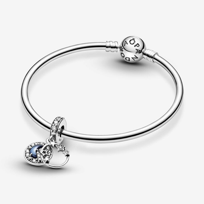 Blue Night Sky Crescent Moon & Stars Charm