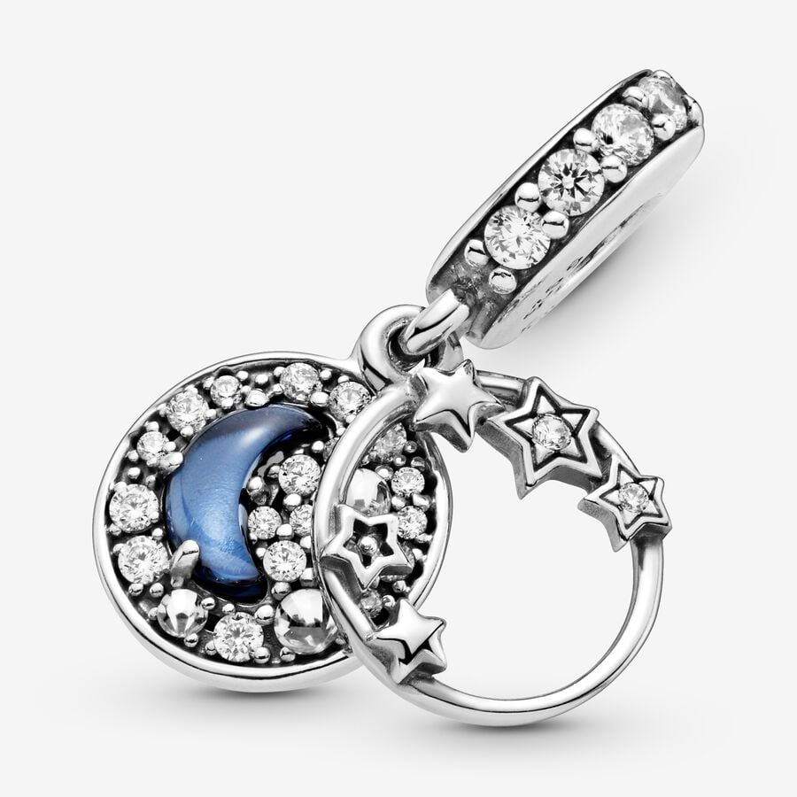 Blue Night Sky Crescent Moon & Stars Charm