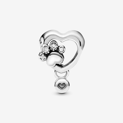 Sparkling Paw Print & Heart Charm