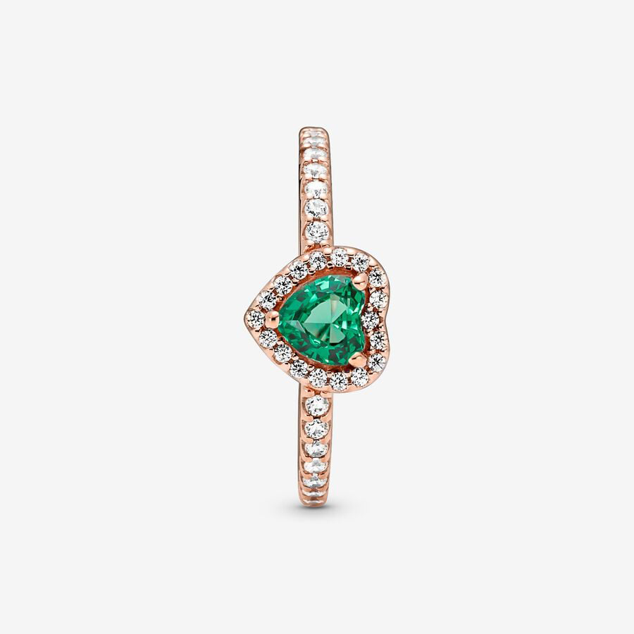 Rose Gold Sparkling Green Heart Ring