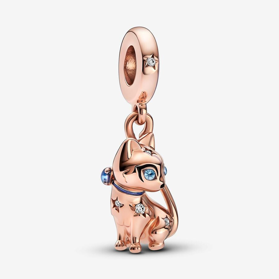 Sparkling Rose Gold Cat Charm