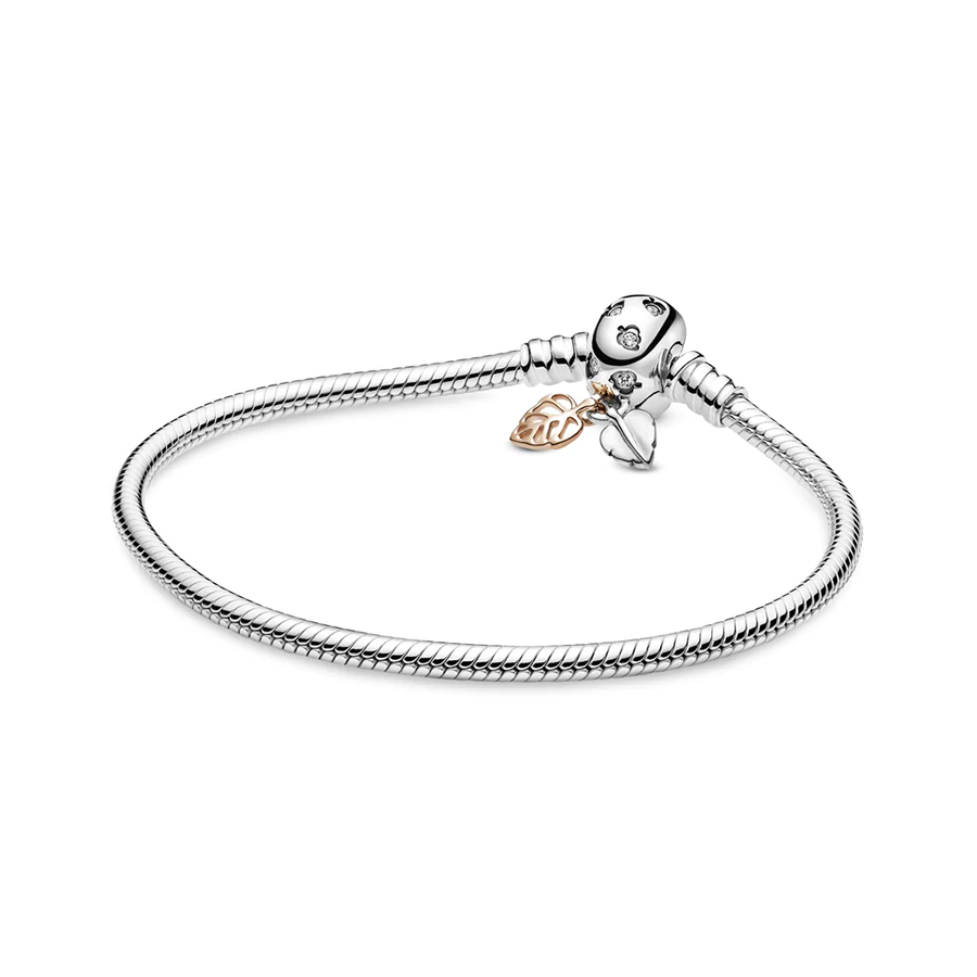 Moments Leaves Rose Gold Clasp Snake Chain Bracelet