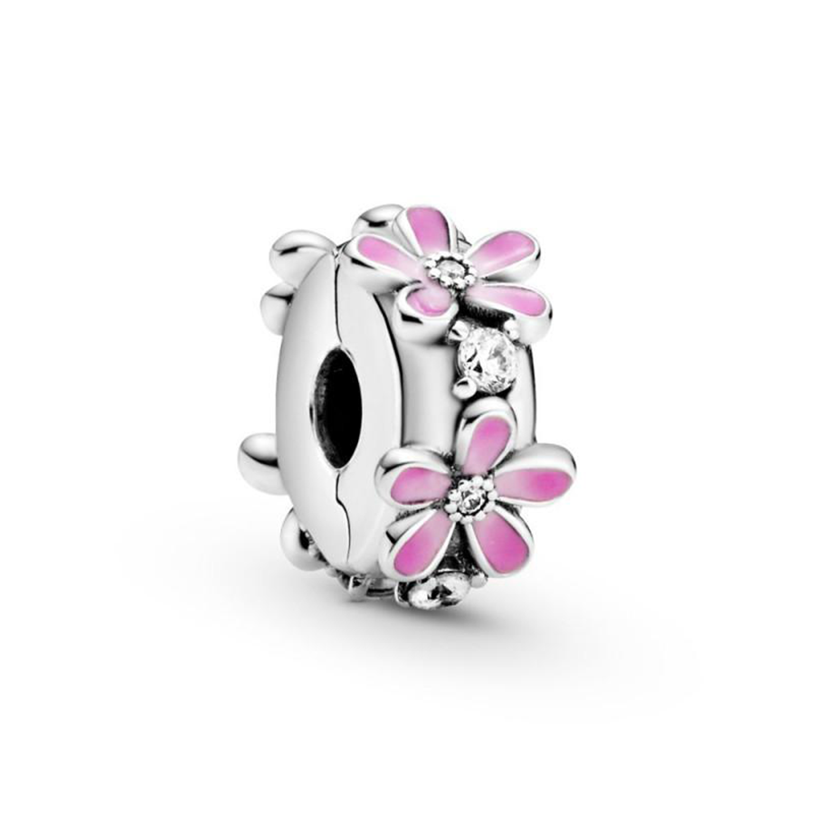 Pink Flower Silver Clip