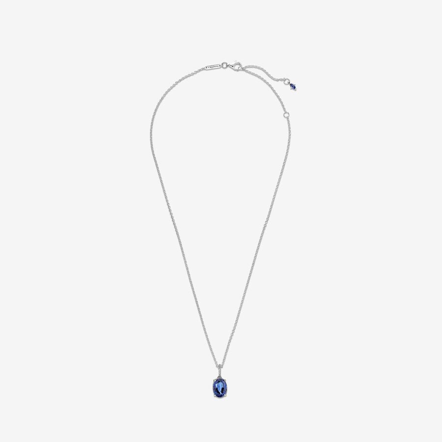 Blue Oval Sparkling Pendant Necklace