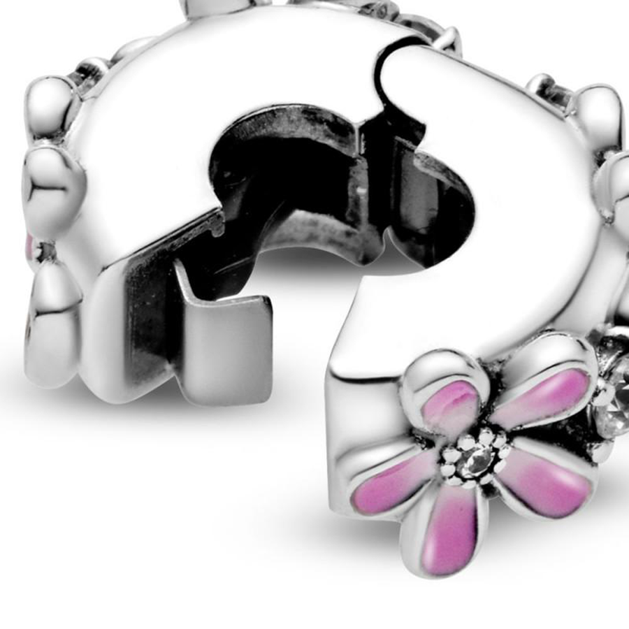 Pink Flower Silver Clip