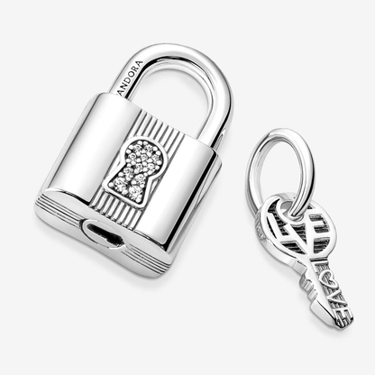 Silver Padlock & Key Charm