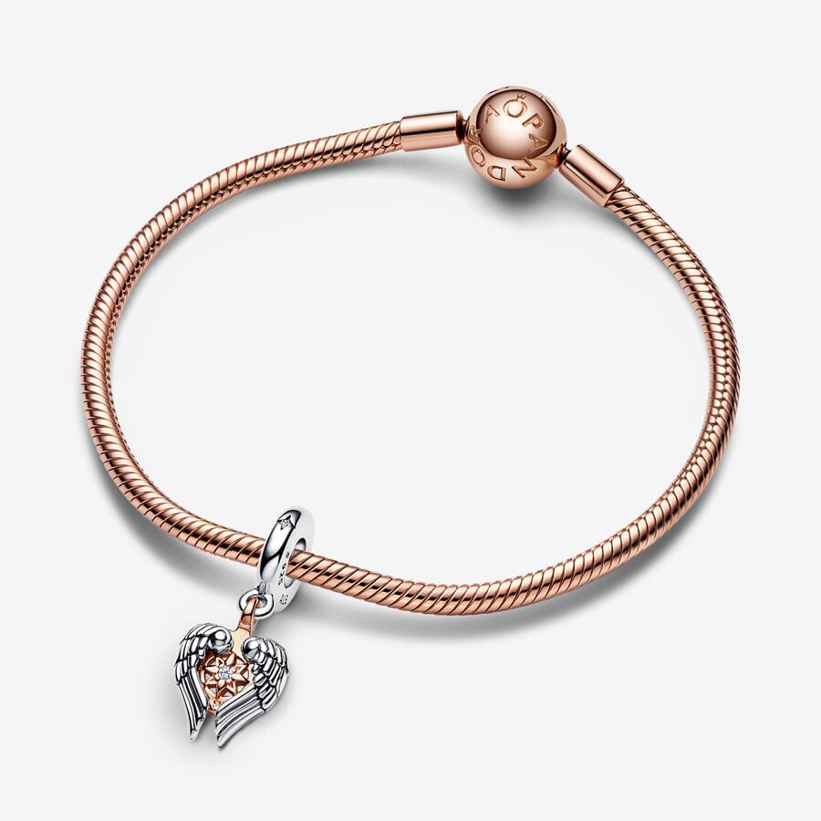 Angel Wings Rose Gold compass Charm