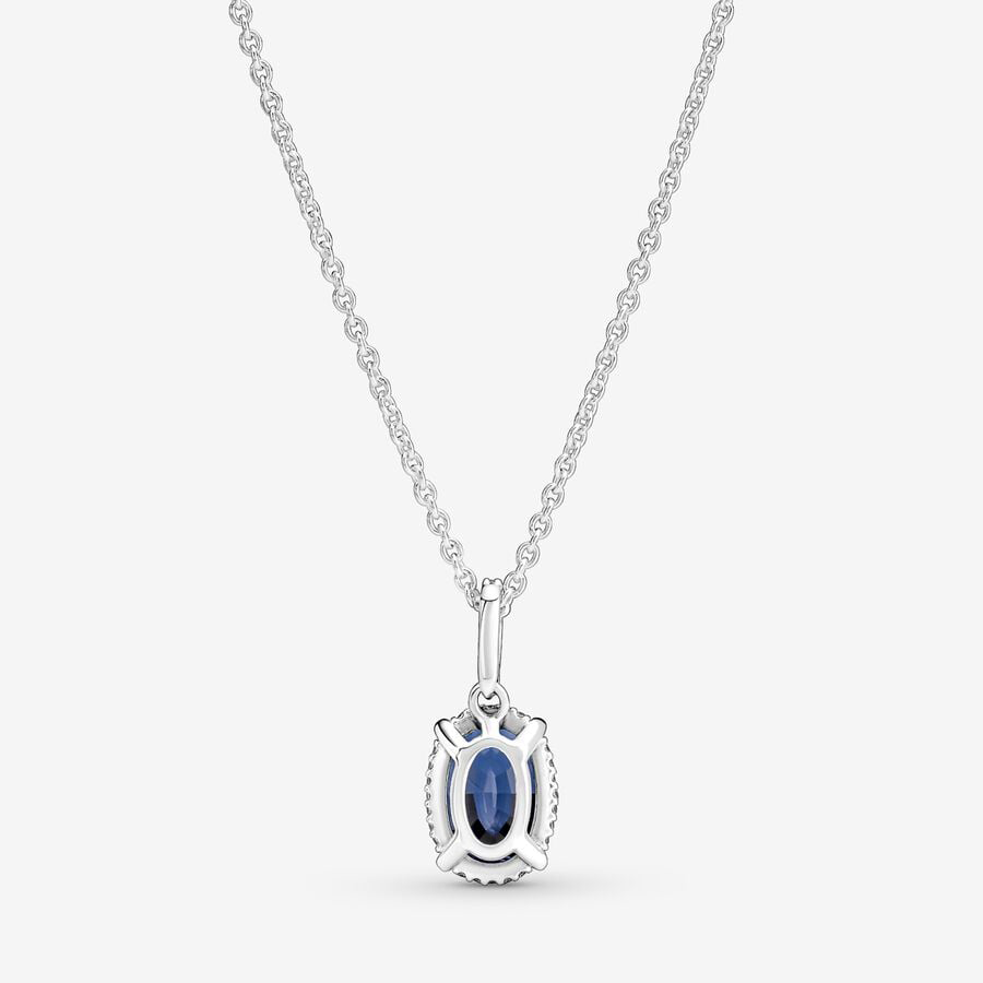 Blue Oval Sparkling Pendant Necklace