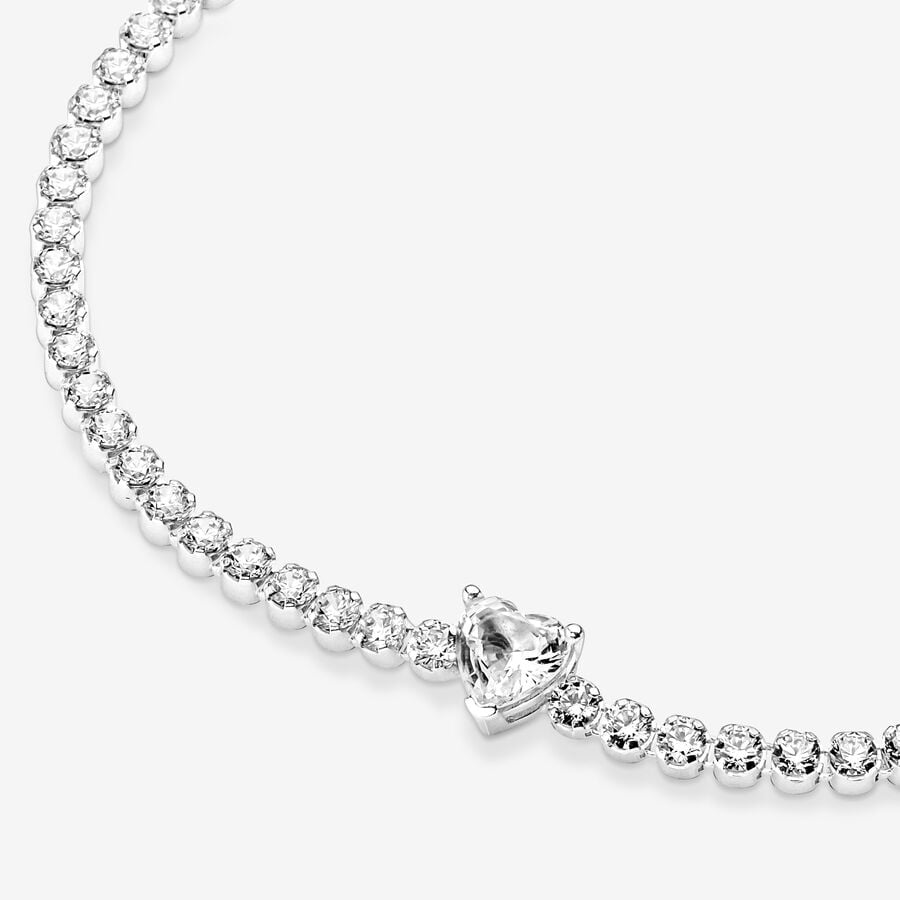 White Sparkling Heart Tennis Bracelet