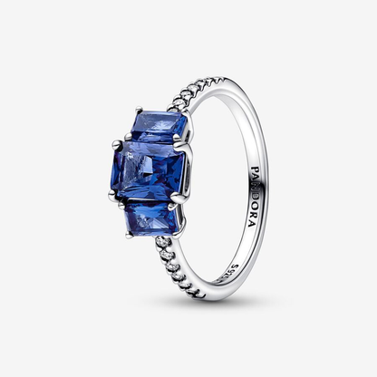 Blue Rectangular Sparkling Ring